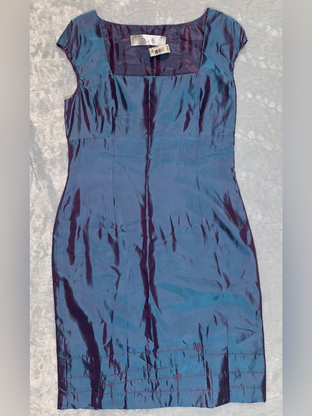 Max Studio Blue and Purple Sheen Cap-Sleeve Midi Dress